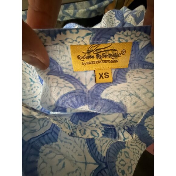 Robert Roller Rabbit XS Cotton Blue & White Printed Tunic Top With 3/4 Sleeves & - Picture 6 of 7